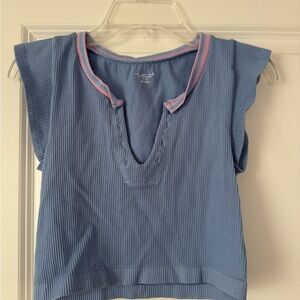 Urban Outfitters Blue Ribbed Crop Top with Pink Trim— CAN BUNDLE W WHITE VERSION